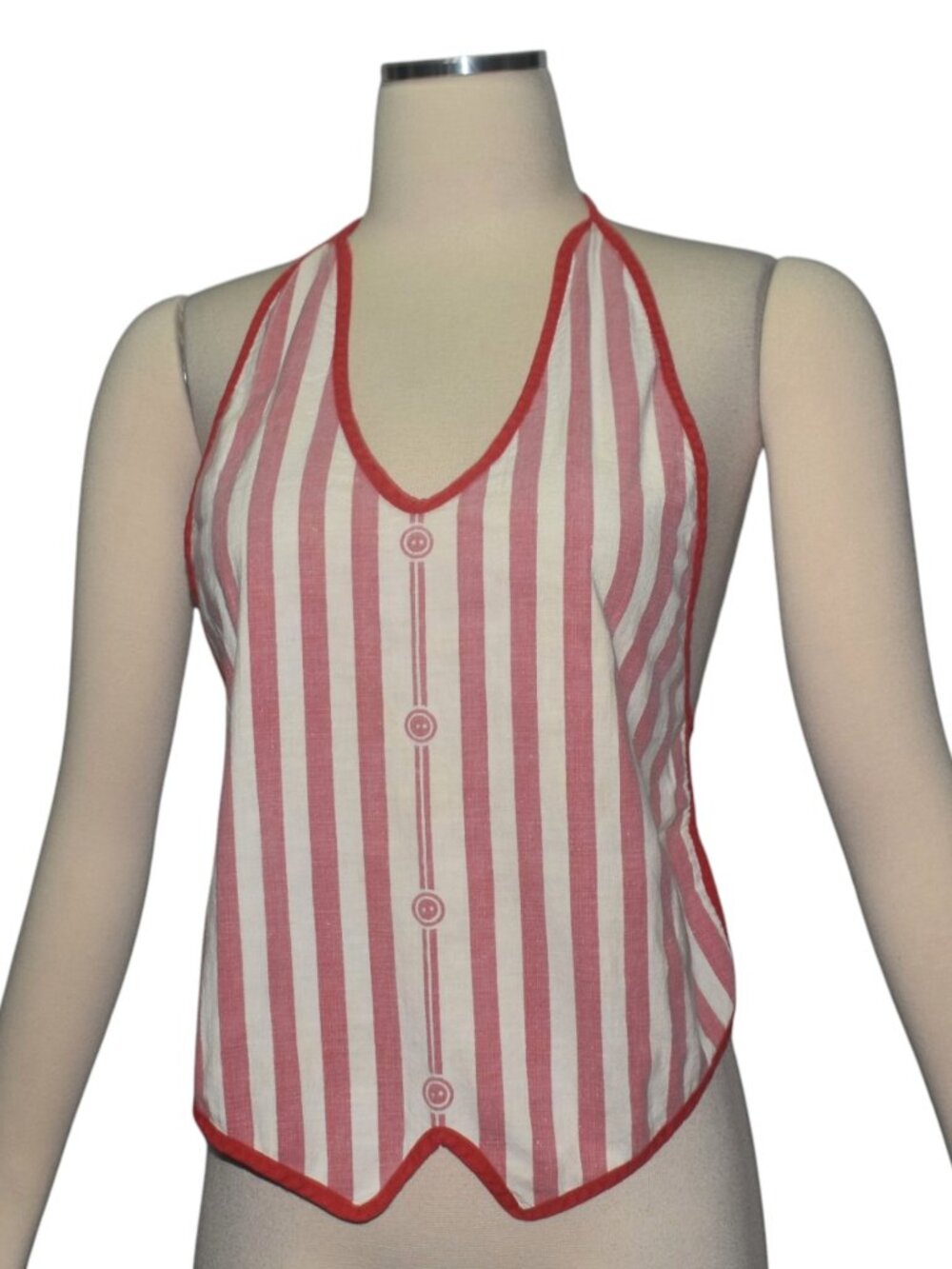 Vintage 40s 50s Cotton Halter Top Red Stripe Carnival Costume Vest Pinup S
